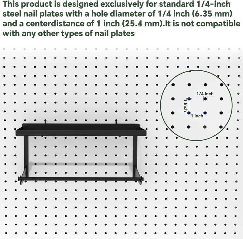 AXYCXIN 2 Pack Paper Towel Holder for Pegboard, Pegboard Paper Towel Holder with Shelf, Heavy Duty Peg Board Accessory, Pegboard Accessories for Garage, Workbench, Laundry or Craft Room Organization - Image 3